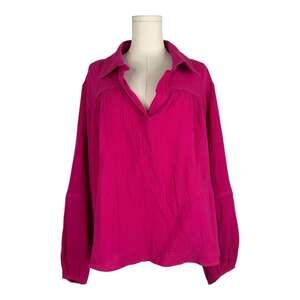 Haptics Magenta Gauze Blouse, Boho Oversized Pullover Top, Small